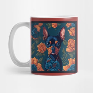 Dogs, Toy Terrier and flowers, dog, seamless print, style vector (red flowers Toy Terrier 3 version) Mug